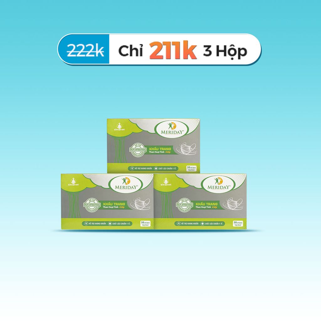 Combo 3 hộp khẩu trang than hoạt tính Meriday