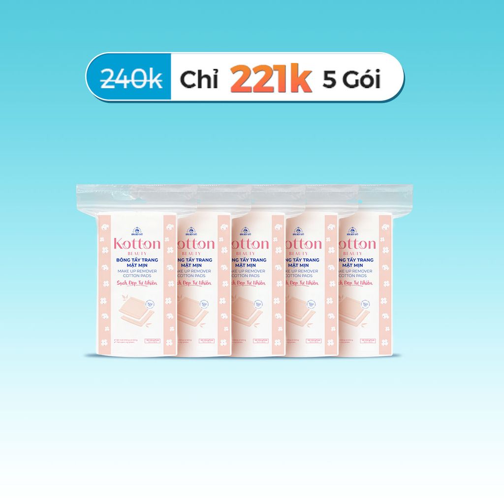 combo 5 gói bông tẩy trang 180 miếng bề mặt mịn Kotton Beauty