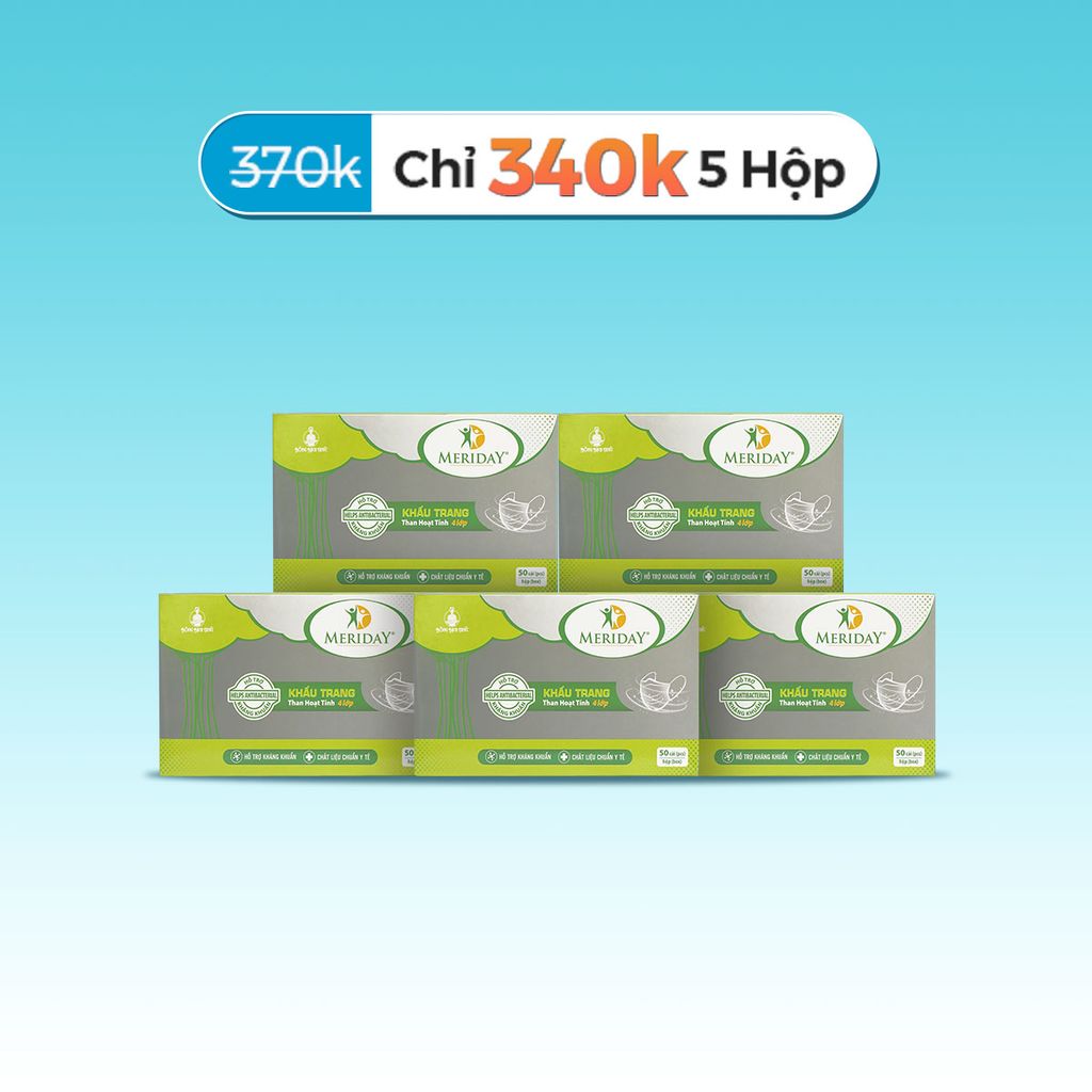 Combo 5 hộp khẩu trang than hoạt tính Meriday