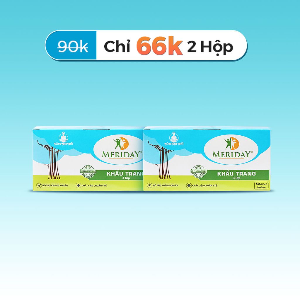 combo 2 hộp khẩu trang Meriday 3 lớp màu xanh