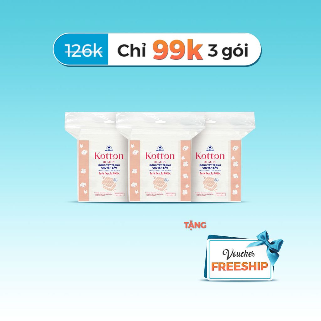 combo 3 gói bông tẩy trang chuyên sâu 120 miếng Kotton Beauty