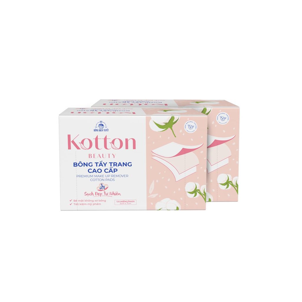 Combo 2 Bông tẩy trang Kotton Beauty 3 in 1 (120 miếng /hộp)