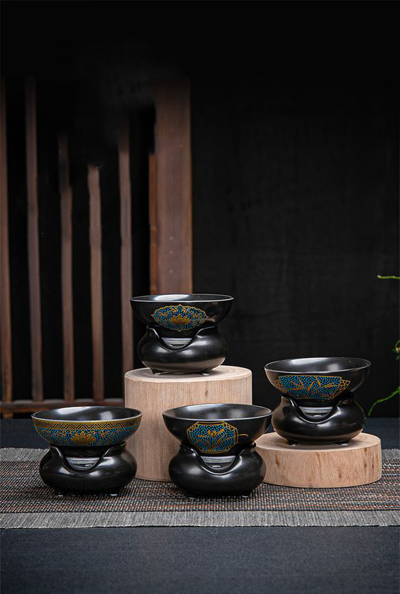 (GIẢM 60K) Bộ lọc trà mặc kim gốm sứ cổ điển sáng tạo lọc bã trà đạo lưới vải dùng kèm với các bộ phụ kiện màu men đen