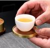 Hộp đựng lót chén trà bằng gỗ viền đồng hình tròn phong cách cổ điển đựng ly trà đạo hộp đẹp làm quà tặng