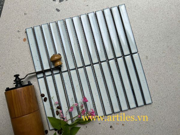 Gạch mosaic que trắng hạt mè lõm bề mặt
