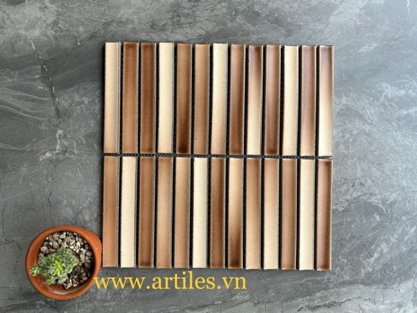 Gạch mosaic que đũa nâu mix màu