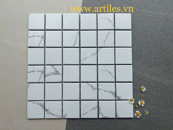 Gạch Mosaic Màu Trắng Vân Mây ArtM01