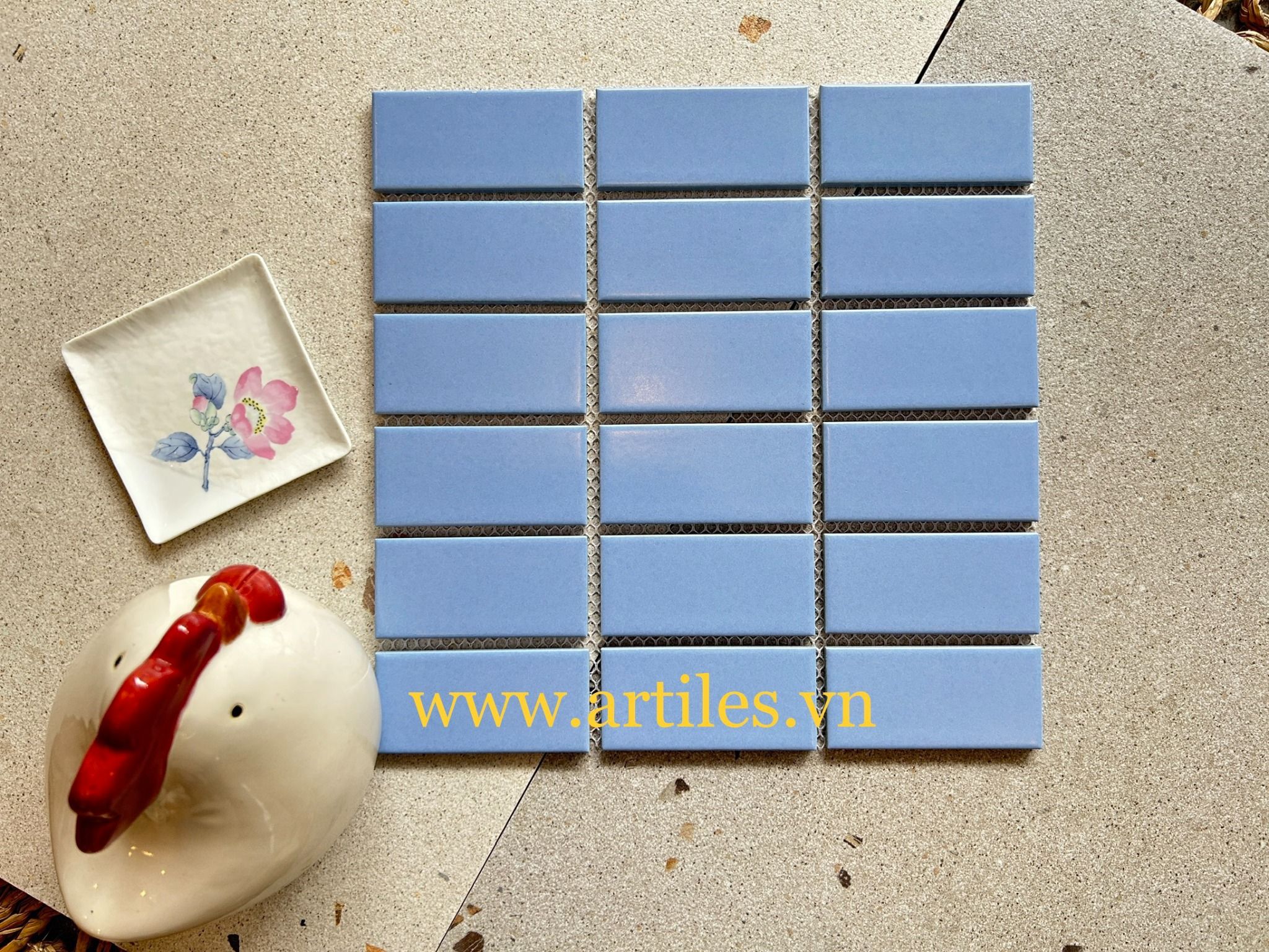 Gạch Mosaic hình chữ nhật màu xanh dương