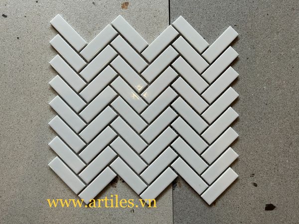 Mosaic xương cá màu trắng bóng ArtG001