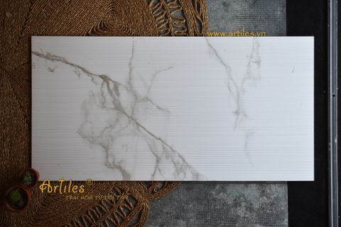  Gạch Ốp Trang Trí 60x120cm Nổi Sọc 3D Màu Trắng Vân Marble 