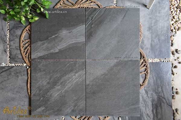 Gạch mờ 60x60 vân đá xám đen