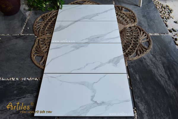 Gạch bóng kiếng 60x120 màu trắng vân khói xám ArtW807