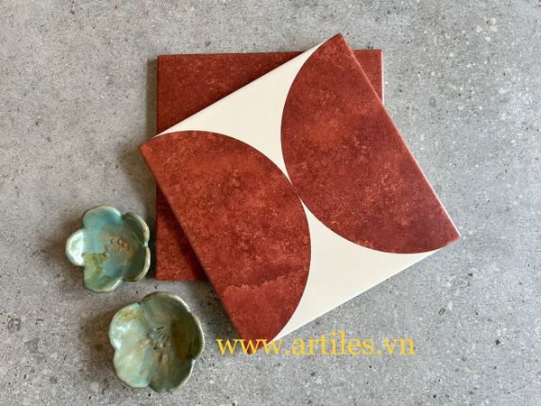 Gạch bông bán nguyệt đỏ nền trắng