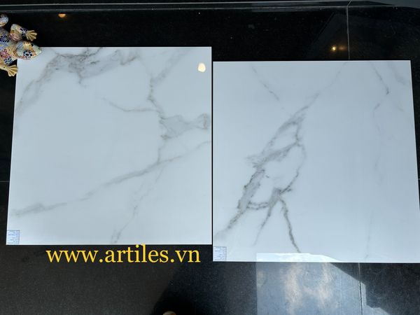 Gạch lát nền 80x80 bóng kiếng màu trắng vân khói P02AM