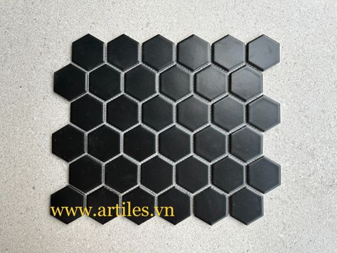  Gạch Mosaic Lục Giác Đen Mờ 