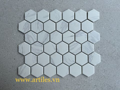  Gạch mosaic lục giác trắng vân đá 