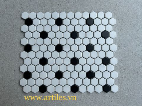  Gạch mosaic lục giác mix trắng đen 