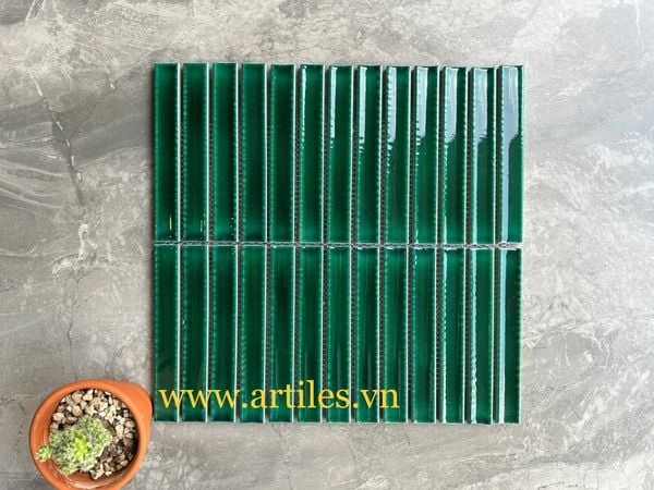 Gạch que đũa men rạn màu xanh rêu