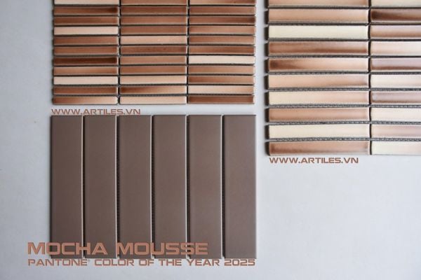Gạch mosaic que màu nâu socola