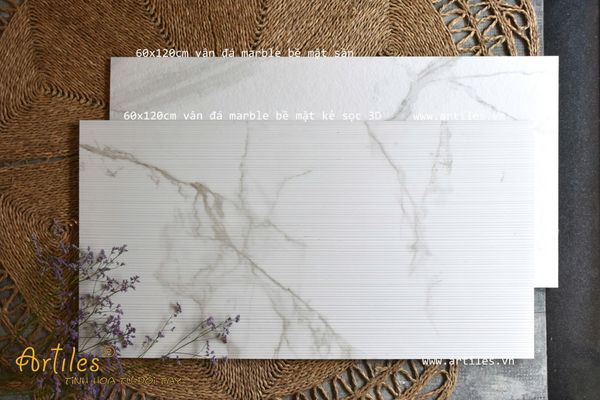Gạch Ốp Trang Trí Nổi Sọc 3D Màu Trắng Vân Marble Art62013