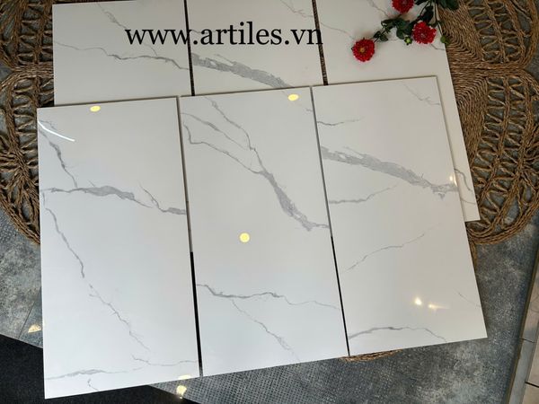 Gạch ốp tường 40x80cm trắng vân xám