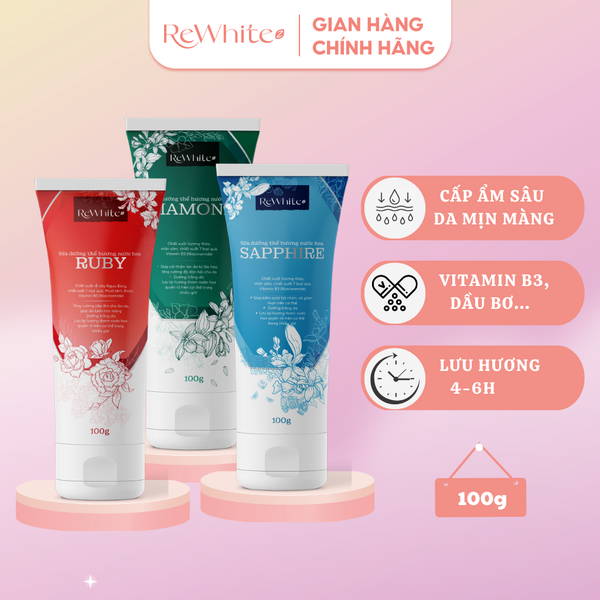  Sữa dưỡng thể hương nước hoa Rewhitez – Cấp ẩm sâu, nuôi dưỡng da trắng sáng đều màu, hộp 1 tuýp 100g 