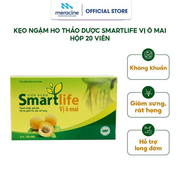  Bộ 3 hộp Thực phẩm bảo vệ sức khỏe Viên ngậm Smartlife vị ô mai, hộp 20 viên 