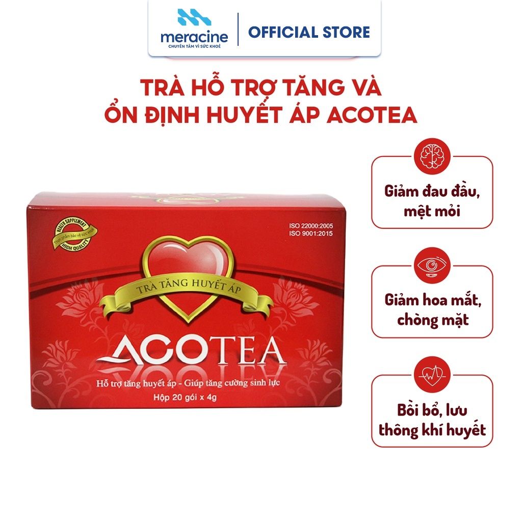 Bộ 2 hộp Thực phẩm bảo vệ sức khỏe Trà tăng huyết áp Acotea, hộp 20 gói x 4g