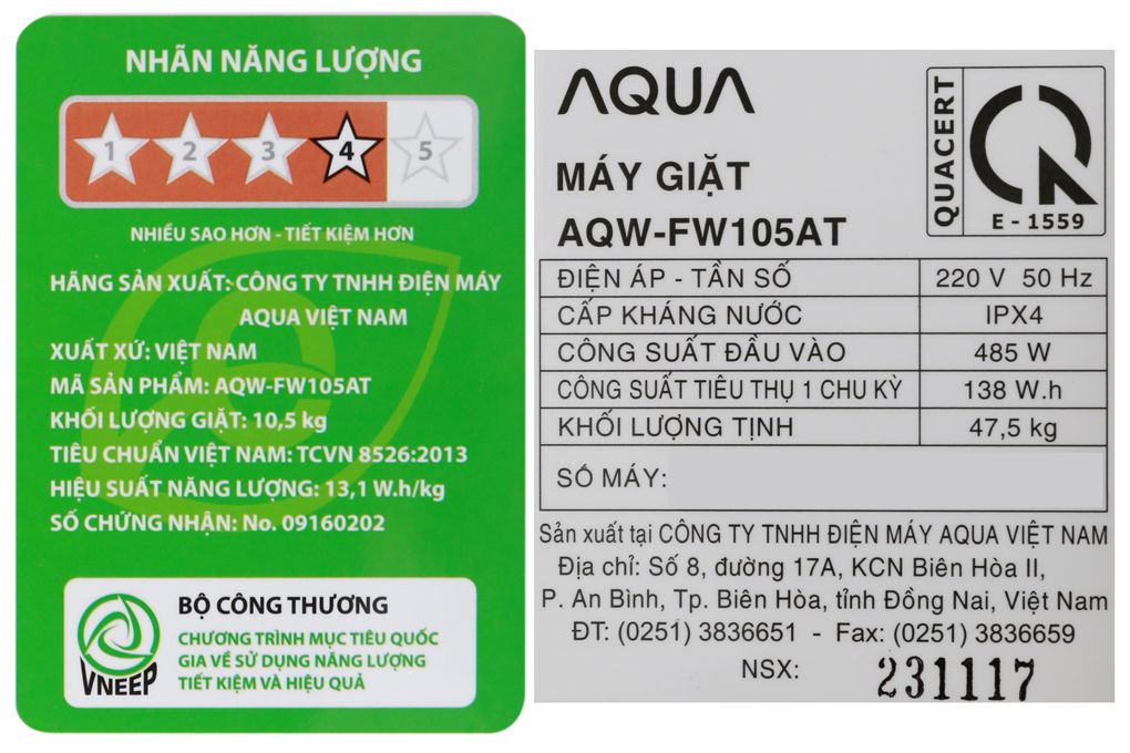 Máy giặt Aqua 10.5kg AQW-FW105AT(N)