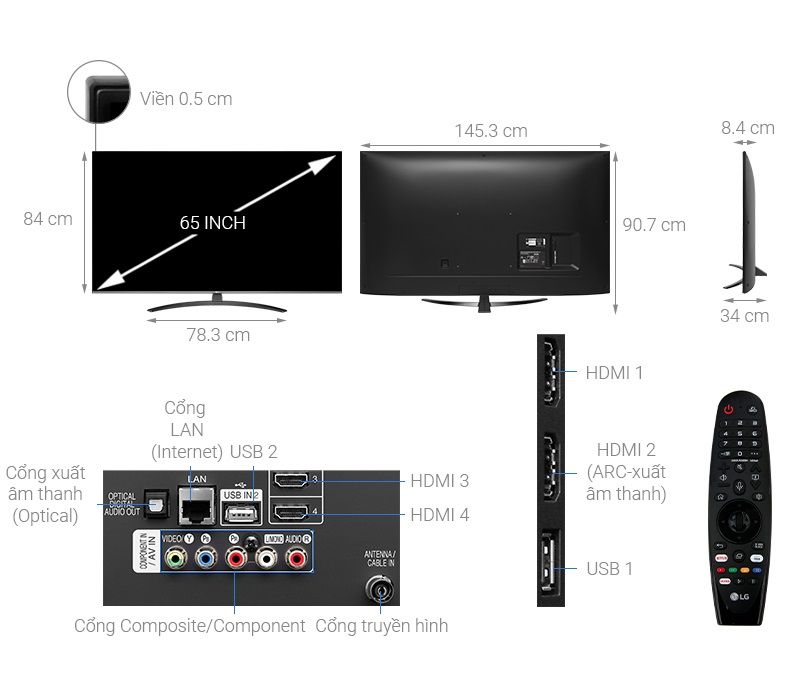 Smart Tivi LG 4K 65 inch 65UM7600PTA.ATV