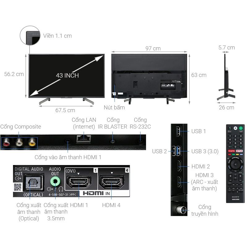 Tivi Sony 4K 43 inch KD-43X8000G