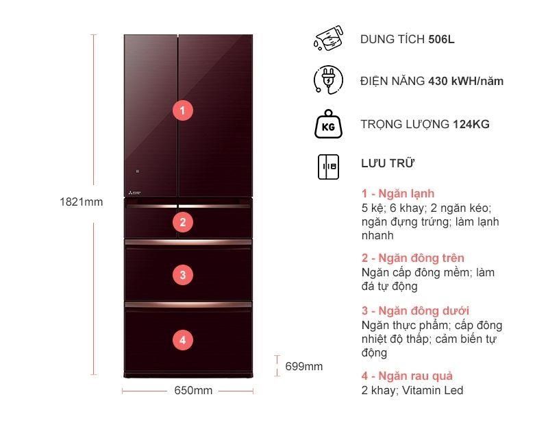 Tủ lạnh Mitsubishi Electric 506L MR-WX52D-BR/F