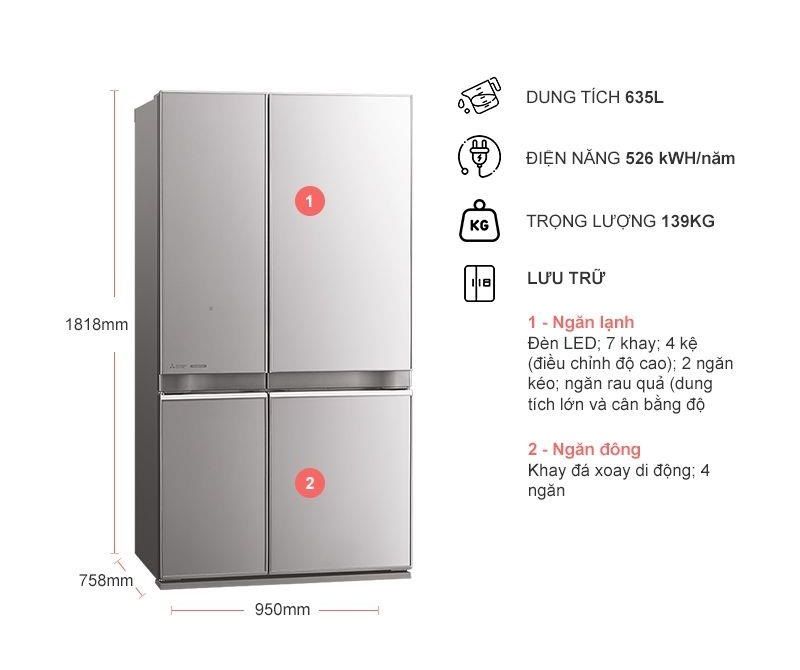 Tủ lạnh Mitsubishi Electric 635L MR-L78EN-GBK/GSL