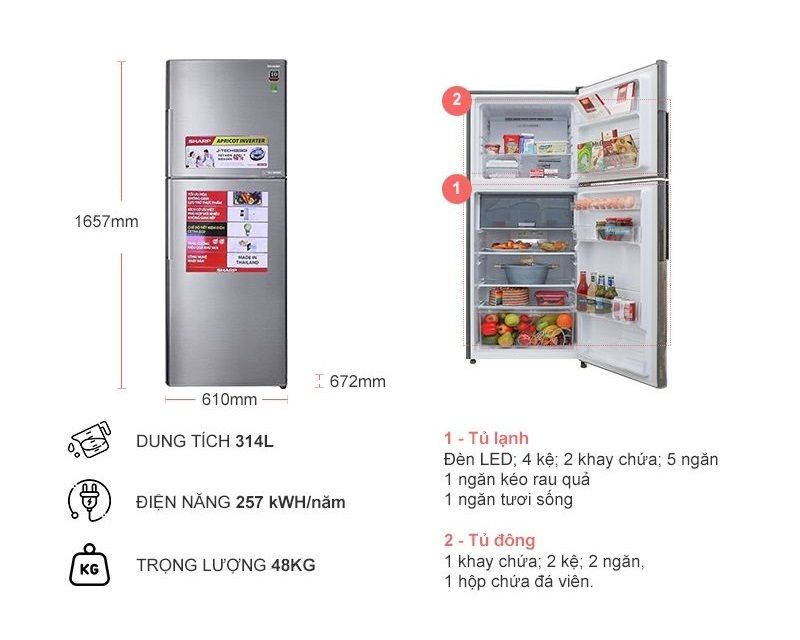 Tủ lạnh Sharp 314L Inverter SJ-X316E-SL