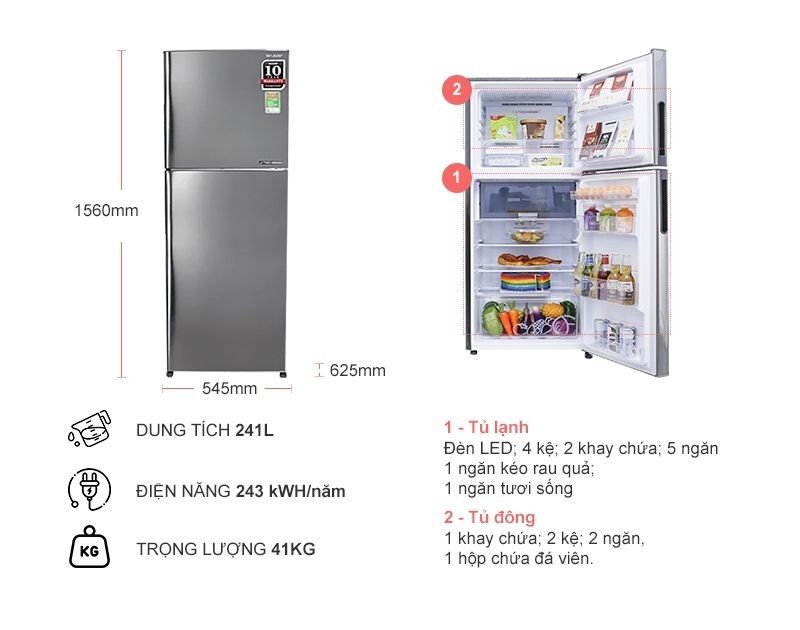 Tủ Lạnh Sharp Inverter 224L SJ-X251E-DS