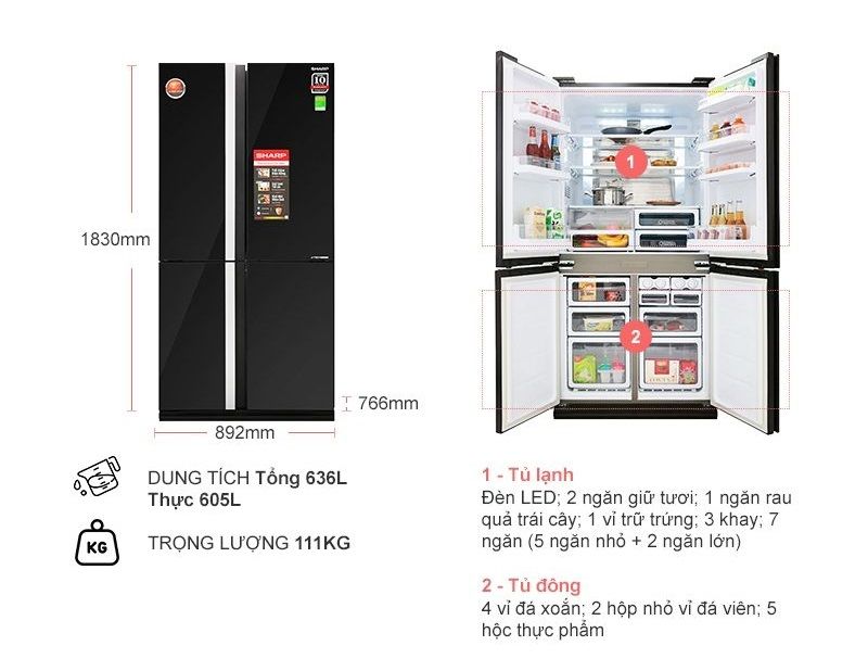 Tủ lạnh Sharp inverter 678L SJ-FX688VG-BR