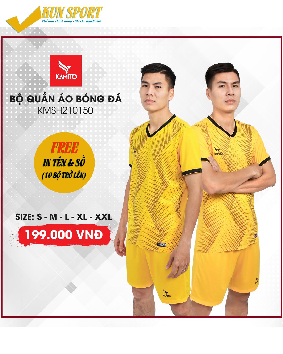 BỘ QUẦN ÁO BÓNG ĐÁ KAMITO HỌA TIẾT HÌNH THOI - Vàng