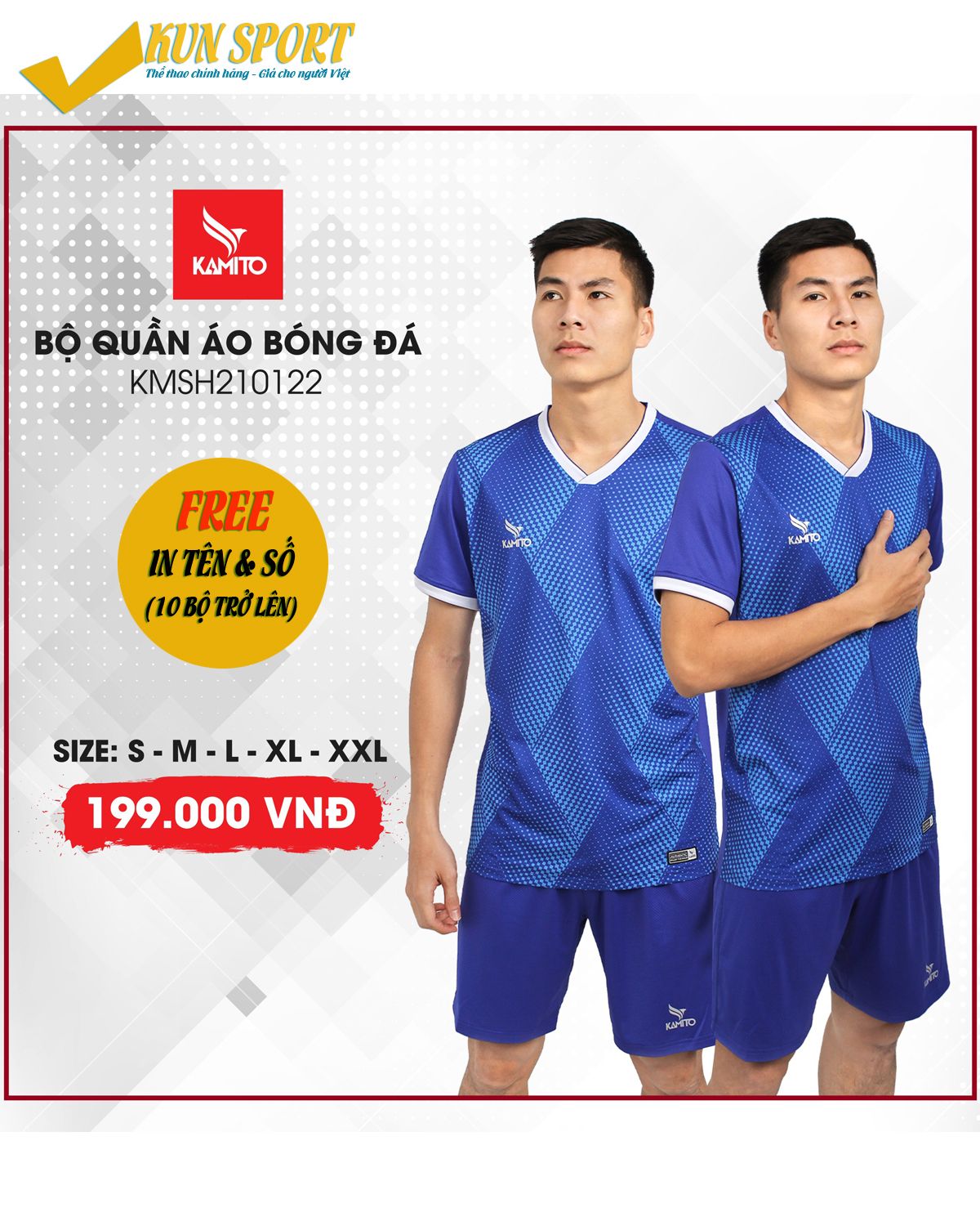 BỘ QUẦN ÁO BÓNG ĐÁ KAMITO HỌA TIẾT HÌNH THOI - Xanh bích