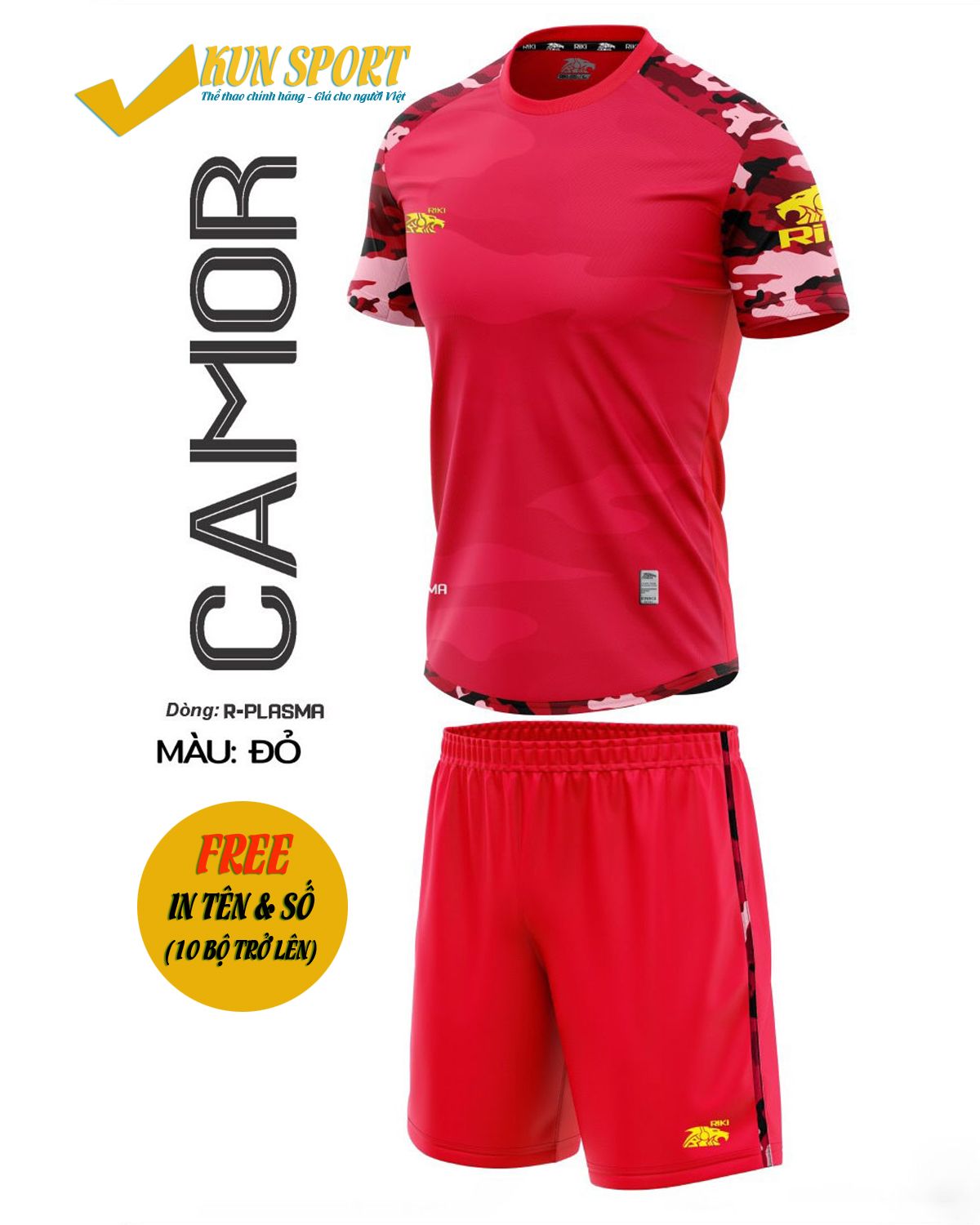 Bộ áo đá bóng RIKI CAMOR - Đỏ