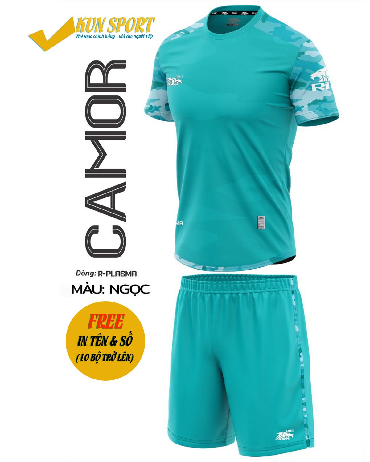 Bộ áo đá bóng RIKI CAMOR - Xanh ngọc