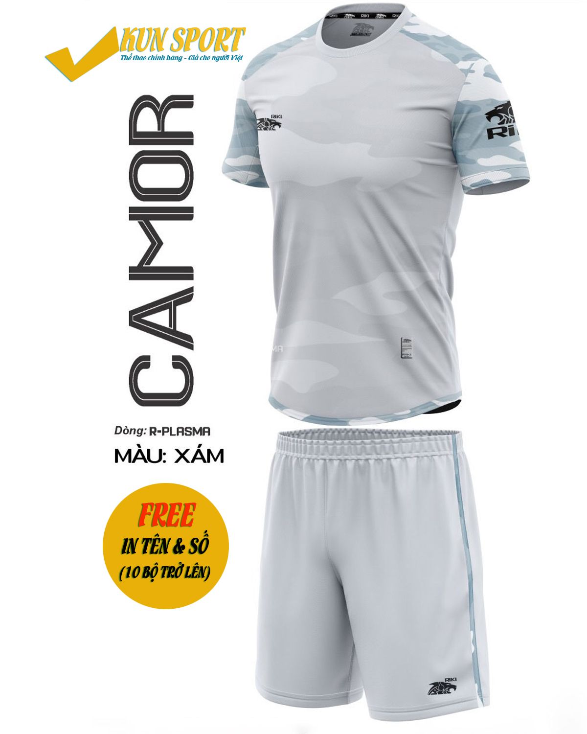 Bộ áo đá bóng RIKI CAMOR - Xám
