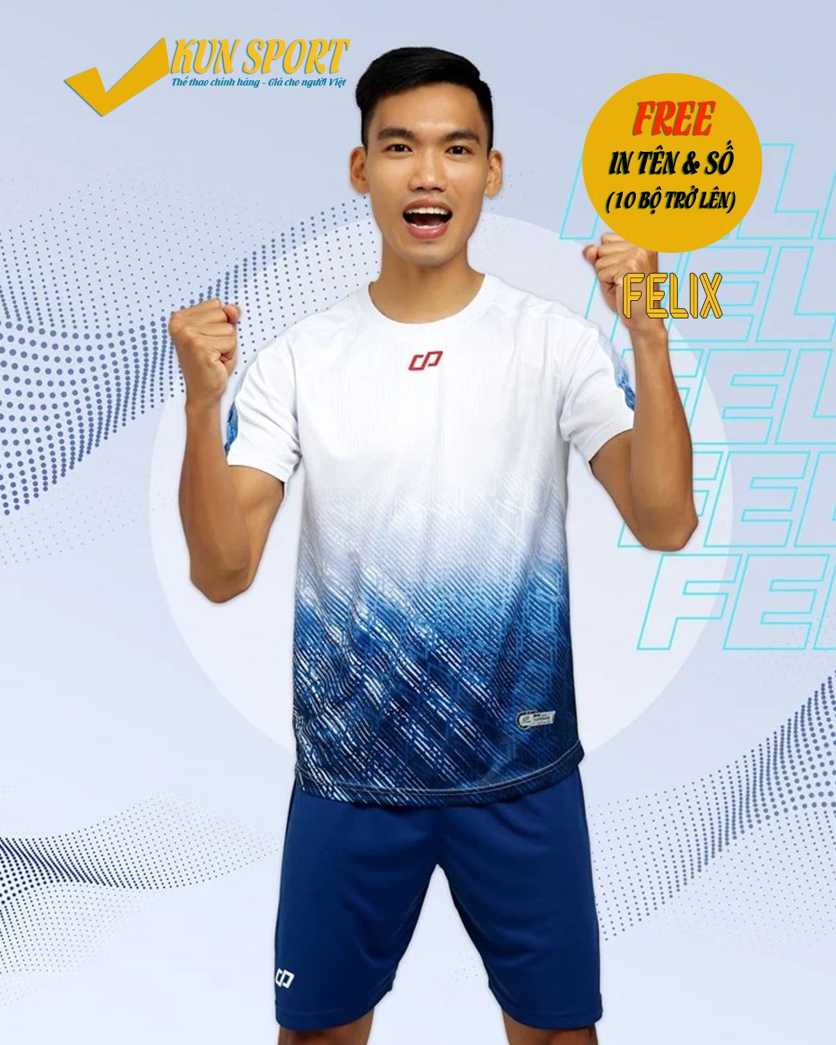 Bộ áo đá bóng CP SPORT FELIX - Trắng xanh