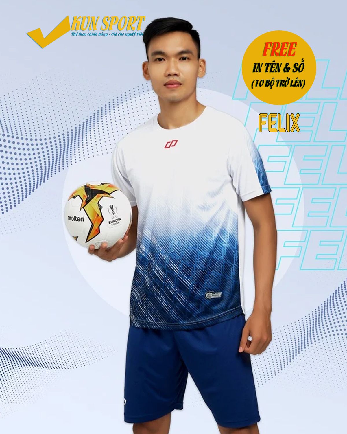 Bộ áo đá bóng CP SPORT FELIX - Trắng xanh