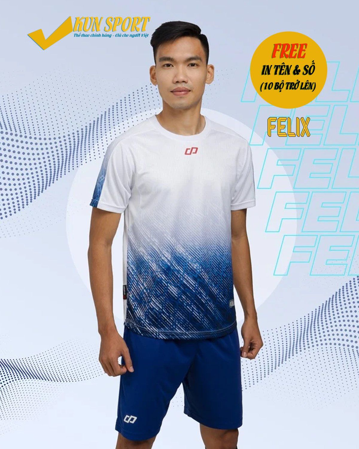 Bộ áo đá bóng CP SPORT FELIX - Trắng xanh