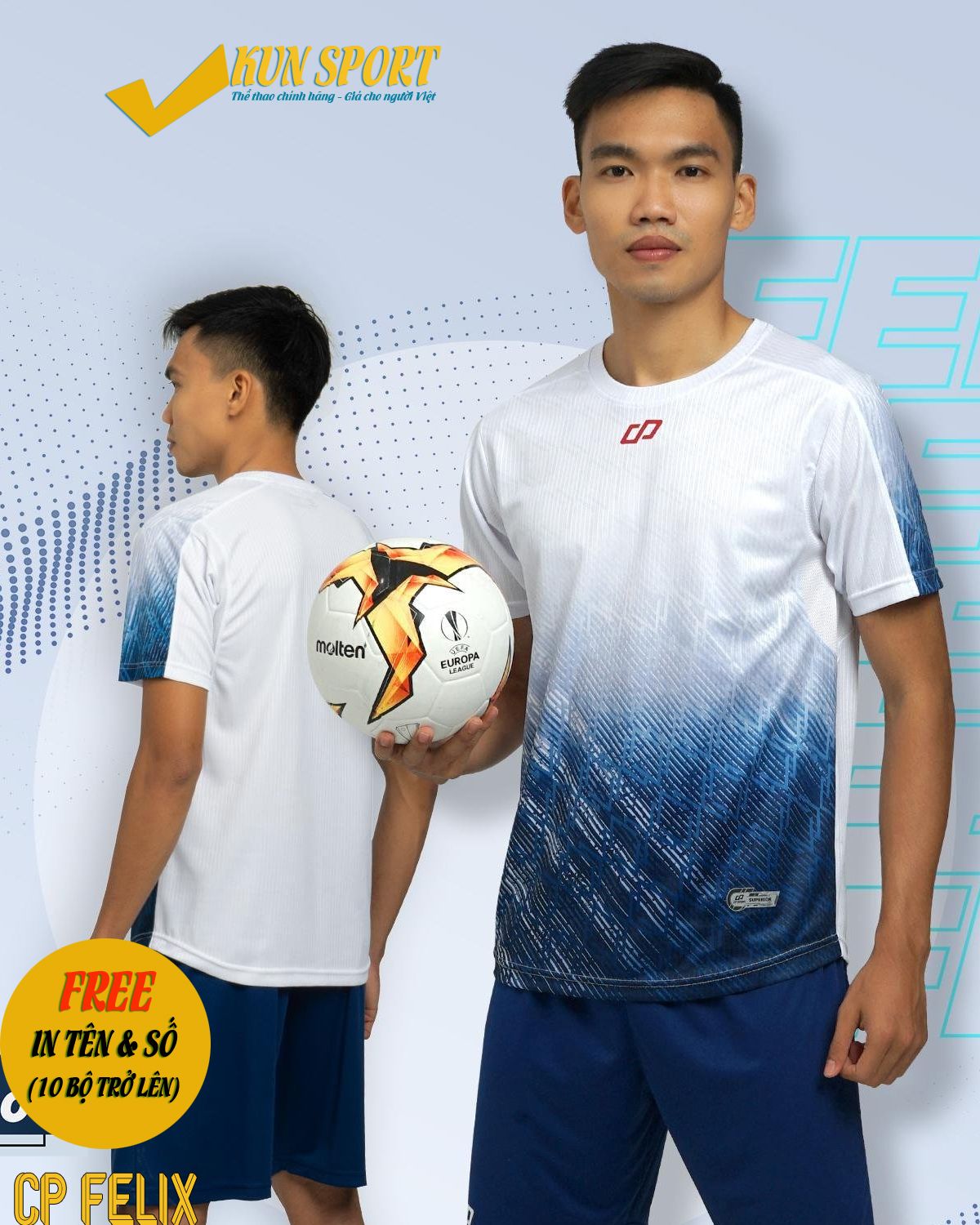Bộ áo đá bóng CP SPORT FELIX - Trắng xanh