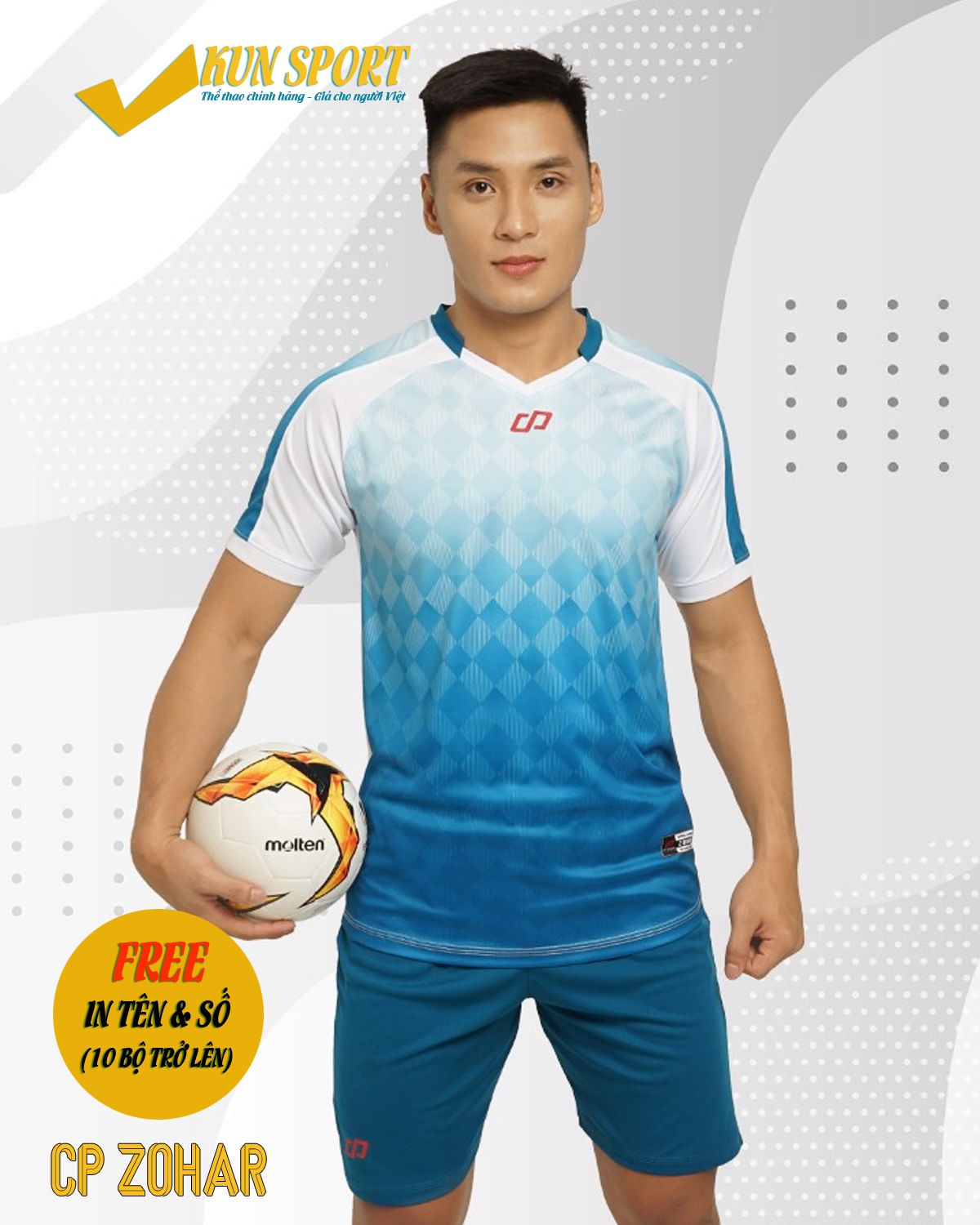 Bộ áo đá bóng CP SPORT ZOHAR - Xanh bích trắng