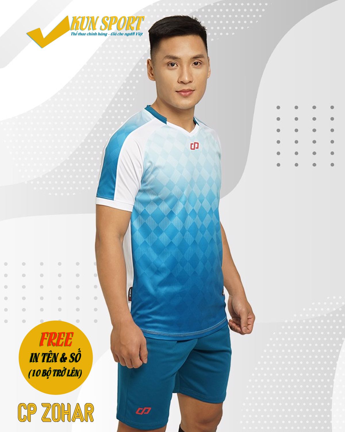 Bộ áo đá bóng CP SPORT ZOHAR - Xanh bích trắng