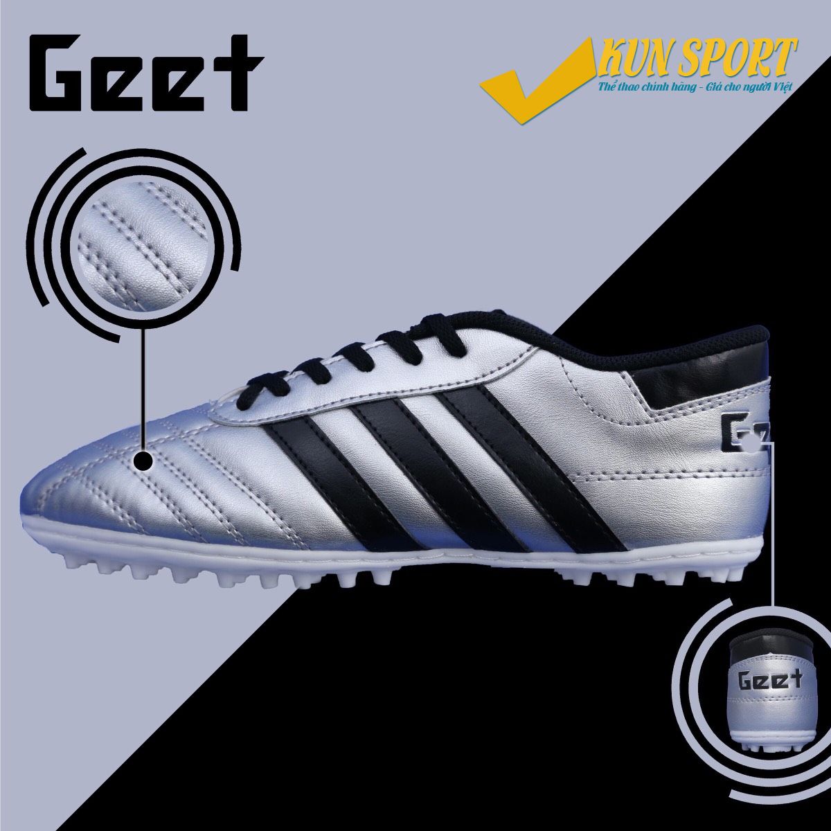 Giày GEET 3 sọc TF - Bạc