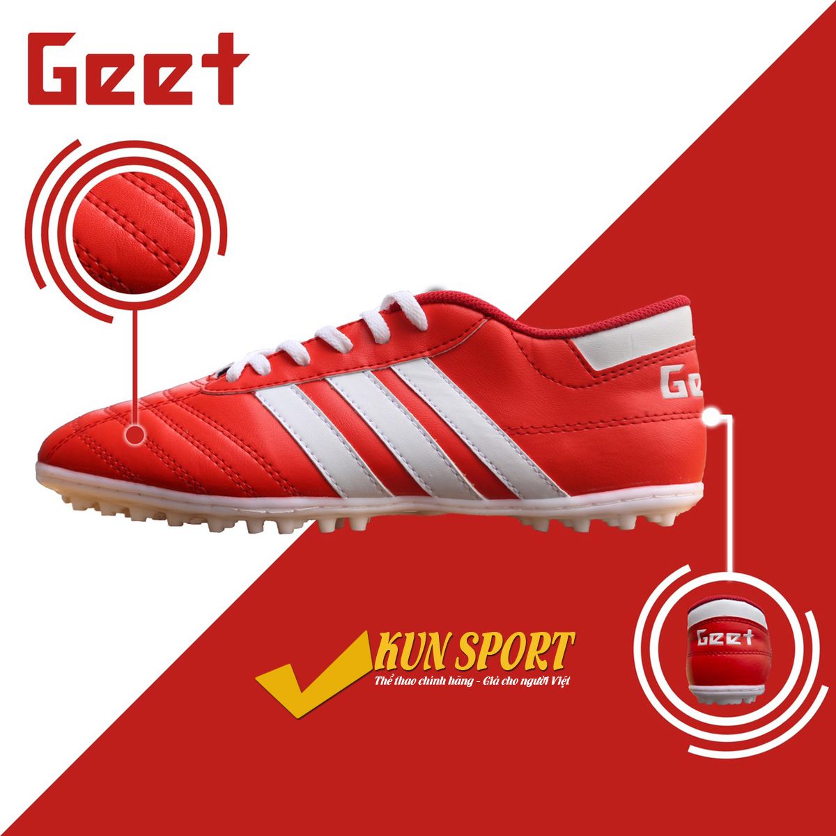 Giày GEET 3 sọc TF - Đỏ