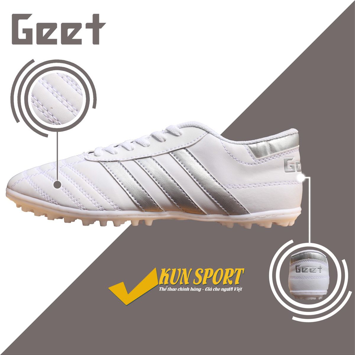 Giày GEET 3 sọc TF - Trắng bạc